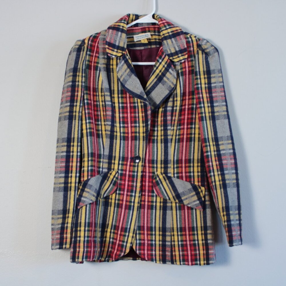 Vintage 70s Red & Yellow Plaid Blazer Modern Junior XS
